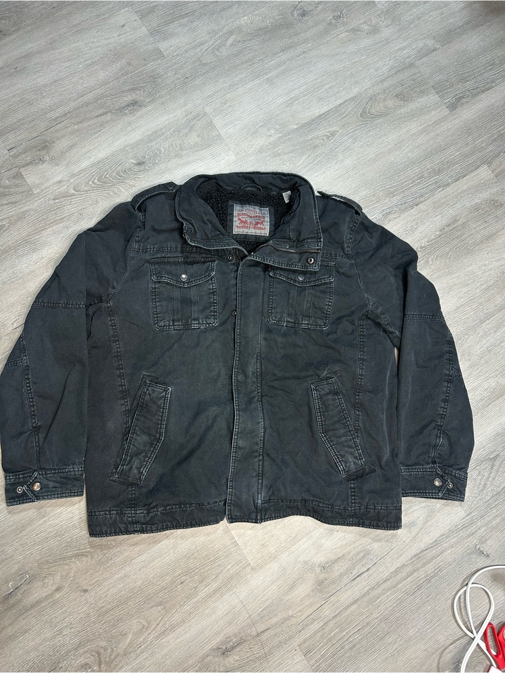 Levi Strauss Military Style Full Zip Black Sherpa Lined Jacket Mens Size XL